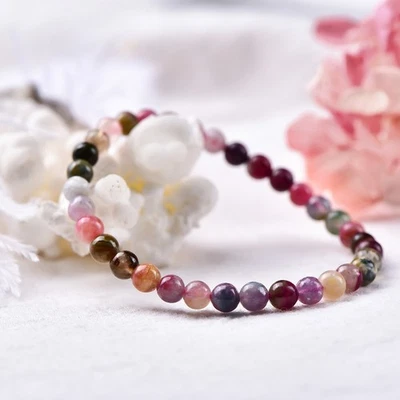 6mm Handmade Tourmaline Stone Balance Round Beads Healing Reiki Stretch Bracelet - Image 1 of 4
