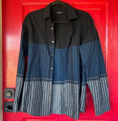 Camisa masculina ALFANI MANGA LONGA BOTÃO FRONTAL MÉDIA MULTICOLORIDA AZUL PRETA CINZA - Imagem 1 de 4