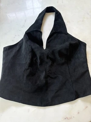 Vintage Danier Black Suede Halter Top Size 14 - Image 1 of 3