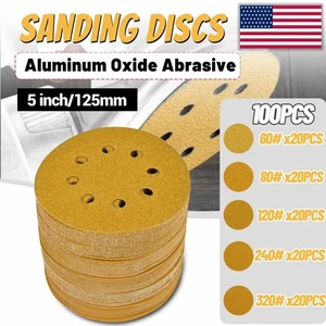 100PCS 5 inch Sanding Discs Hook Loop Sander Orbital Sandpaper 60-320 Mixed Grit - Picture 1 of 12