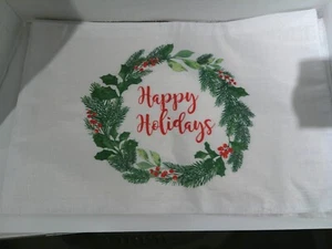Casa de Navidad 12" x 18" Manteles Blancos/Felices Fiestas/Lote de 4 - Imagen 1 de 2