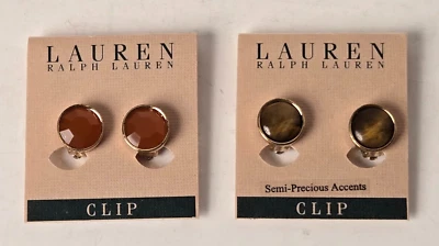 DE COLECCIÓN - Lote de 2 NUEVOS - $26 Lauren Ralph Lauren Tono Dorado PIEDRA Pendientes Clip Foto 1 de 2