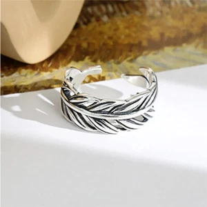 Feather Ring 925 Silver Ring Adjustable Ring - Picture 1 of 4