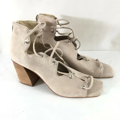 Vince Camuto Womens Nahara Block Heels Suede Lace Up Square Toe Beige Size 6.5 - Image 1 of 4