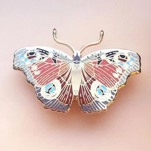 European Peacock Butterfly Enamel Pin - Gold Plated Base - NEW Nature Jewelry - Picture 1 of 12