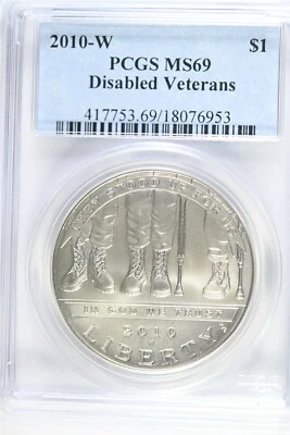 2010 W UNCIRCULATED $1.00 Silver Commemorative - Disabled Vets - PCGS MS 69 - Image 1 of 2