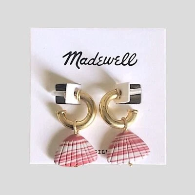 Madewell Stone Shell Beach Charm Mini Gold Hoop Earrings NWT - Image 1 of 4