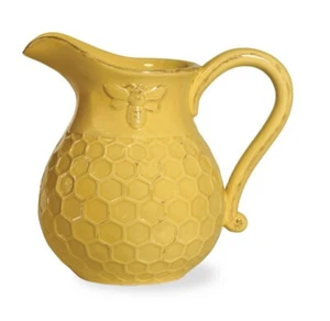Pitcher Honeycomb Bee Embossed Ceramic Stoneware Boston International 5 cup - Picture 1 of 5