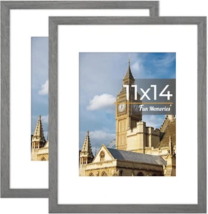 11X14 Picture Frame with Mat for 8X10 Photo - Solid Wood Photo Frames Set of 2, - Picture 1 of 6