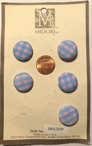 Set of 5 MIDORI Fabric Covered Domed Shank Buttons Blue Pink 3/4" 19mm 9927 - Picture 1 of 2