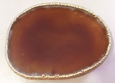 3 3/4 X 2 3/4" AMPLIO ¡GENIAL!  ¡TAN GENIAL! Hebilla de cinturón de ágata con bordes de metal dorado Foto 1 de 2