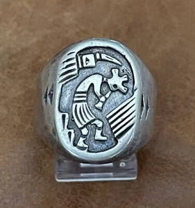 Anillo vintage nativo americano navajo kokopelli bailarina 925 esterlina para hombre talla 9,5 - Imagen 1 de 14