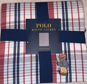 Polo ralph lauren polo fisher bear throw blanket plaid cotton Sz 50” x 70” NWT - Picture 1 of 4