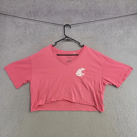 Washington State Cougars Crop Top Shirt Women XL Extra Large Pink V Neck T Shirt Cover