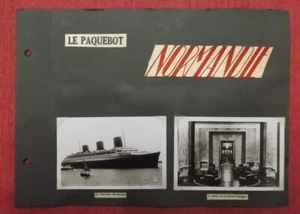 PAQUEBOT NORMANDIE LOT DE 10 PHOTOGRAPHIES FIXEES SUR FEUILLETS ANNEES 1930 - Picture 1 of 3