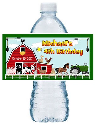 20 ~ ETIQUETAS BOTELLAS DE AGUA FAVORES FIESTA CUMPLEAÑOS ANIMALES DE GRANJA ~ tinta impermeable Foto 1 de 2