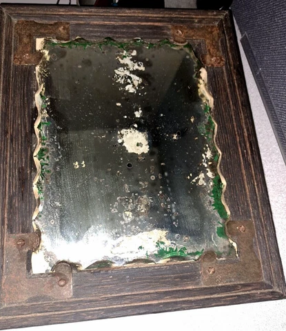 RARE Antique Hand made rustic Primative Mirror with metal hardware #542Bin14 Cover