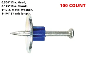 Pin de sujeción accionado por polvo de 1-1/4" con lavadora de 1", fijación de construcción - Imagen 1 de 1