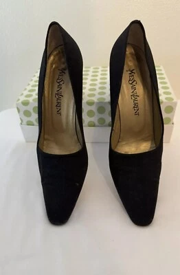 Tacones Yves Saint Laurent De Colección 1990 Tela Satinada Negra 10M Foto 1 de 4