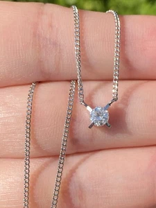 Platinum 0.30CT Natural Solitaire Diamond Pendant Necklace 16 Inches - Picture 1 of 7