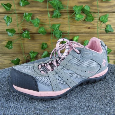 Columbia Youth Girls 2 Gray Pink Suede Mesh Techlite Trail Hiking Shoes - Image 1 of 4