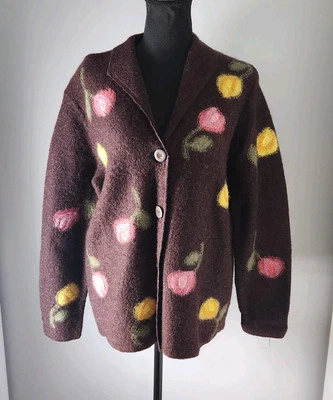Mercer & Madison Floral Lana Mohair Cárdigan Suéter Patrón Tulipán Difuso Talla LP Foto 1 de 4
