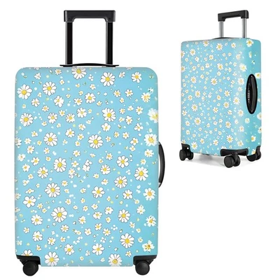 All Over Daisy 印花行李箱套 – 蓝色行李箱保护膜带白色植物... — 第 1/4 张图片