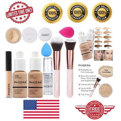All-in-One PHOERA Makeup Kit: Foundation, Powder, Concealer, Brushes and Sponges - Image 1 of 4