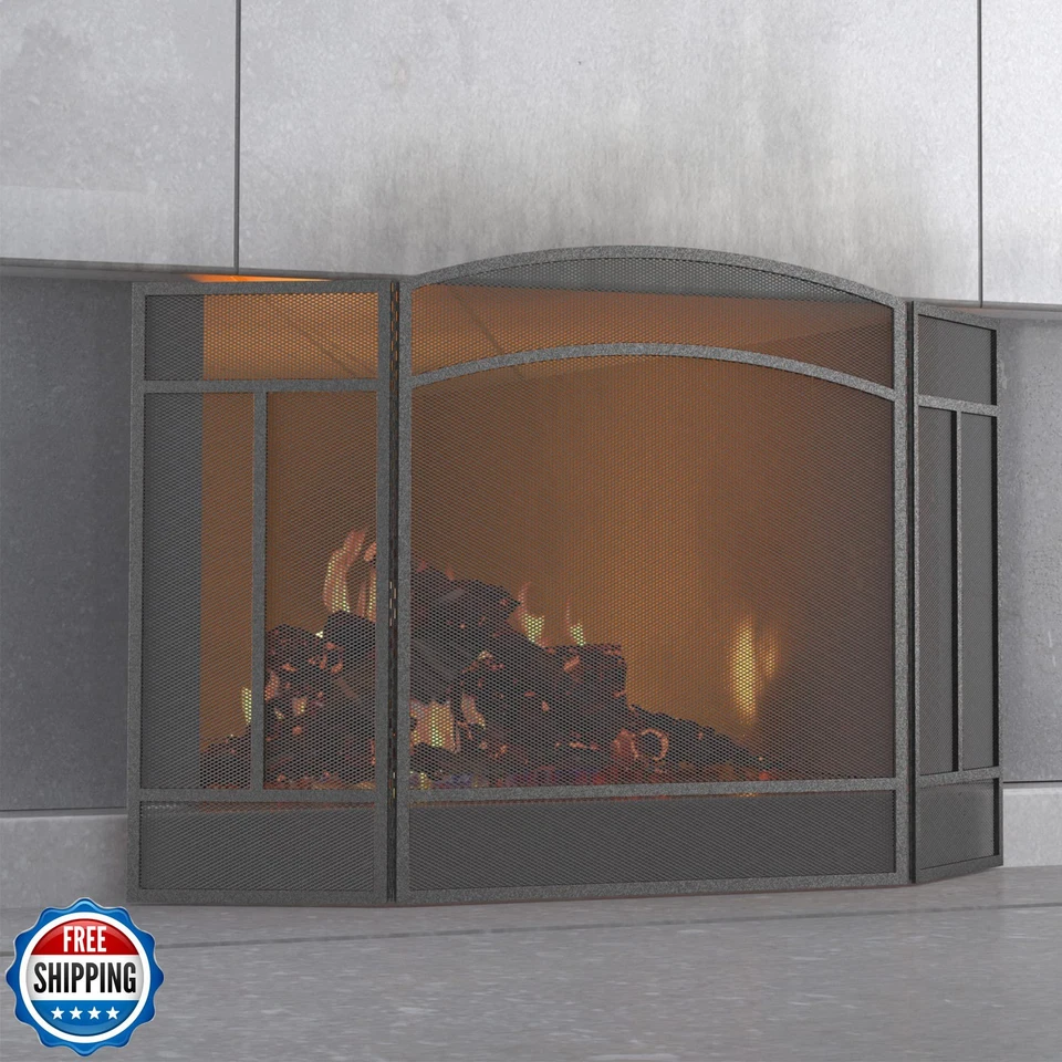 Pantalla Chimenea Belleza Fuego 3 Paneles Hierro Forjado 48"(L) x 29"(H) Foto 1 de 4