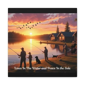 Fishing Sunset Canvas Art, Perfect for Nature Lovers, Home Decor, Gift 12x12 - Picture 1 of 5