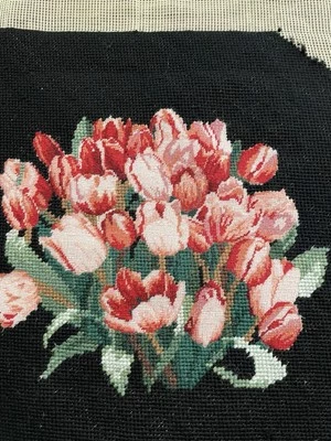 Vintage Pillow and Chair Seat Cover Floral Roses Flowers Needle Point Canvas 1A - Image 1 of 4