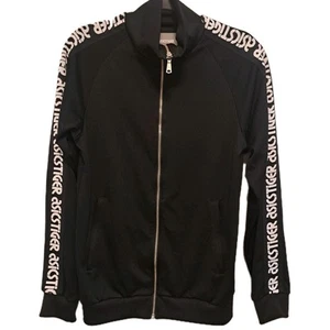 Asics Tiger Zip Up Track Jacket Black Spell Out Sleeves Retro Men's Small - Picture 1 of 13