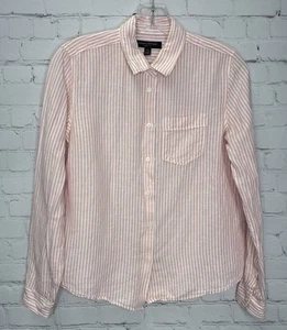 Banana Republic Quinn Fit Boy Shirt Pink Stripe Linen - Picture 1 of 5