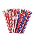 ALINK American Flag Red Blue White Paper Straws, 100 Stripe/Star Red + Blue