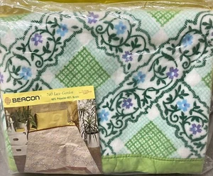 Vintage Beacon Lace Garden Floral Twin/Full Blanket Blue Purple Green Satin Trim - Picture 1 of 6