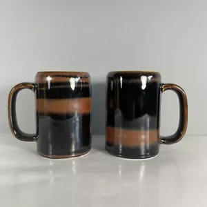 Rörstrand Viking Sweden - Beer Mug Tankard x 2- Browns 13cm Tall - Vintage - VGC - Picture 1 of 5