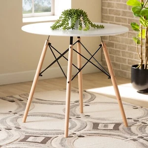 Round Table Dining Table 80cm White Top Wood Legs For Home Kitchen Cafe Office - Picture 1 of 10