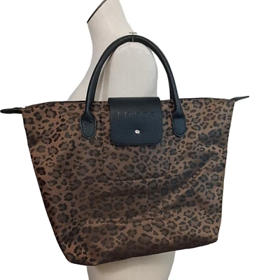 Bolso de Mano de Viaje Plegable Embalable con Estampado de Animales Chicos Cartera Leopardo Cremallera Superior a Presión Foto 1 de 4