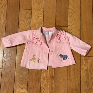 Rare Vintage Winnie The Pooh Piglet Eeyore Girls 0-3 Months Collared Jacket Pink - Picture 1 of 8