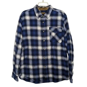CQR long sleeve button down upper pocket blue flannel cotton shirt size L - Picture 1 of 4