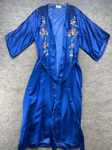 Flying Horse Robe Size Medium M Blue Silk Hand Embroidered Kimono 48 In Long - Picture 1 of 9