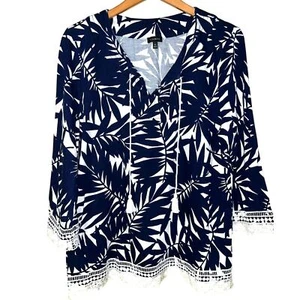 Top túnica Talbots para mujer X-grande algodón Pima estampado de palma ribete de ganchillo tropical - Imagen 1 de 8