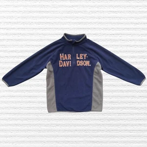 Harley Davidson Boys Fleece Sweatshirt Blue Gray Orange 1/4 Zip Lightweight Sz 6 - Picture 1 of 11