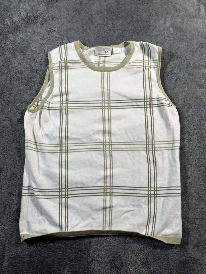 VINTAGE Golf Sweater Vest Womens Large Tight-Knit Old Plaid  Money Preppy EP Pro - Image 1 of 4