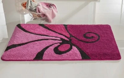 BADEMATTE fuchsia-cyclam-schwarz BAD-TEPPICH ~ BAD-GARNITUR ~ DUSCHMATTE NEU - Bild 1 von 2