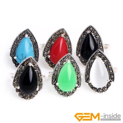 Dijes de piedras preciosas naturales anillos moda mujeres boda compromiso marcasita plata Foto 1 de 4