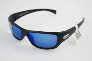 NWT! RARE COLOR! Bolle CROWN Matte Black/Blue Mirrored Polarized Sports Wrap - Picture 1 of 8