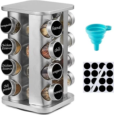 NEW Stainless Steel 16 Jar Revolving Spice Rack Stand Carousel Rotating Glass - Image 1 of 4