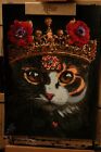 Plakat portretowy akrylowy kot w koronie, handmade