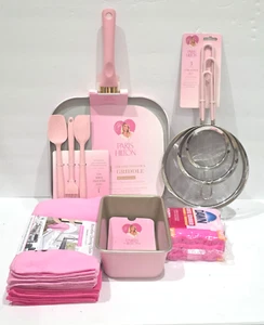 PARIS HILTON Pink Griddle Loaf Pan Strainer Set Cloths Pink Sponges Tool Set - Picture 1 of 10